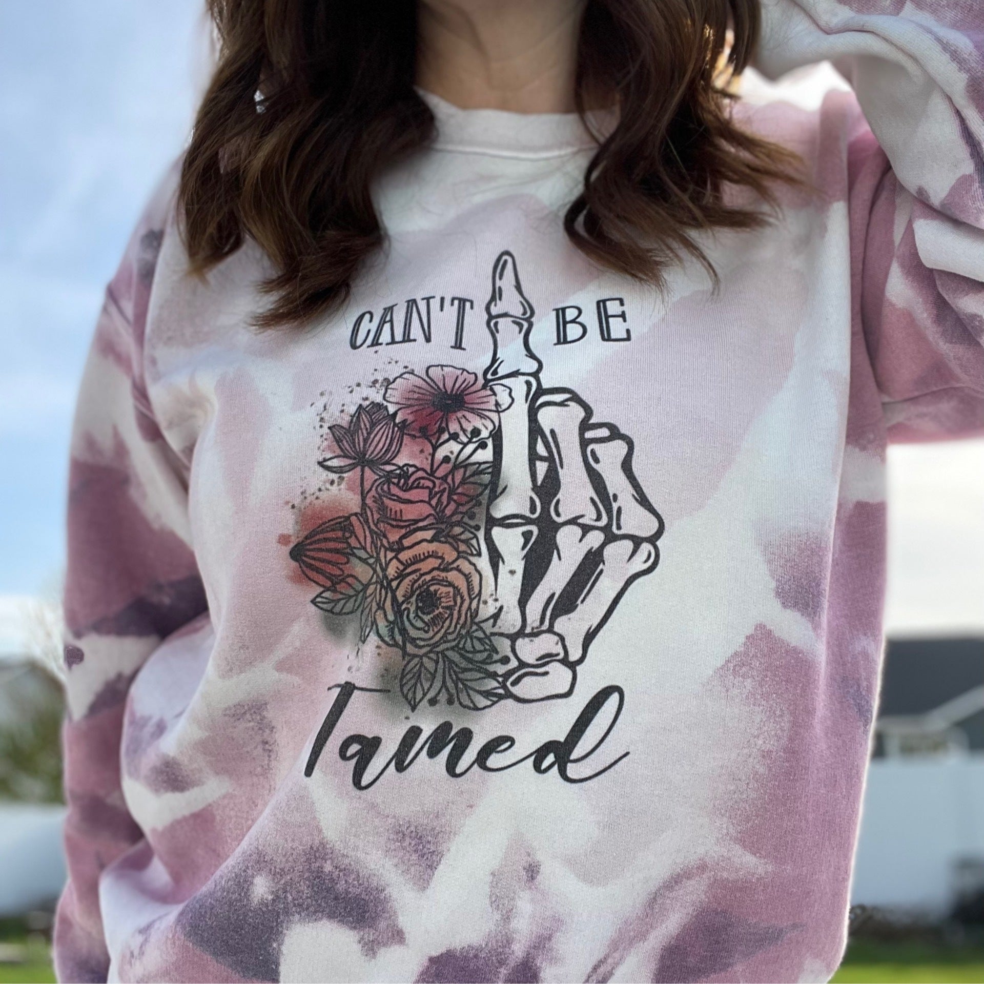 CAN'T BE TAMED cheapest Handmade Sublimated Graphic Crewneck Sweatshirt